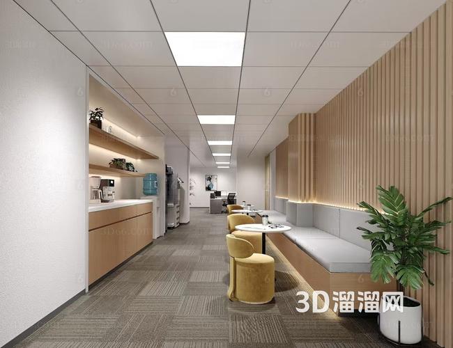 现代原木极简办公室茶水间3d模型